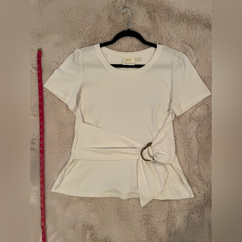 Maeve - Anthropologie Off White Top with Sash